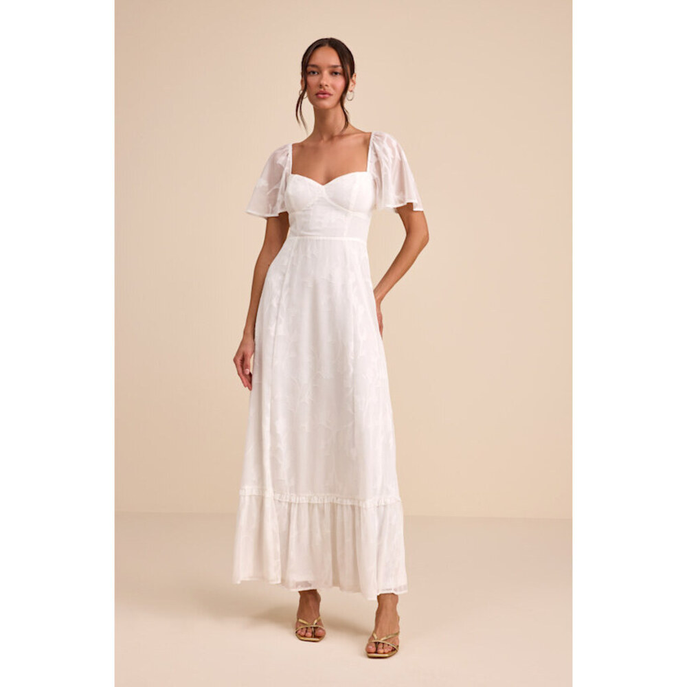 Lulus Tailor Made For You White Jacquard Lace-up Maxi Dress - Size L